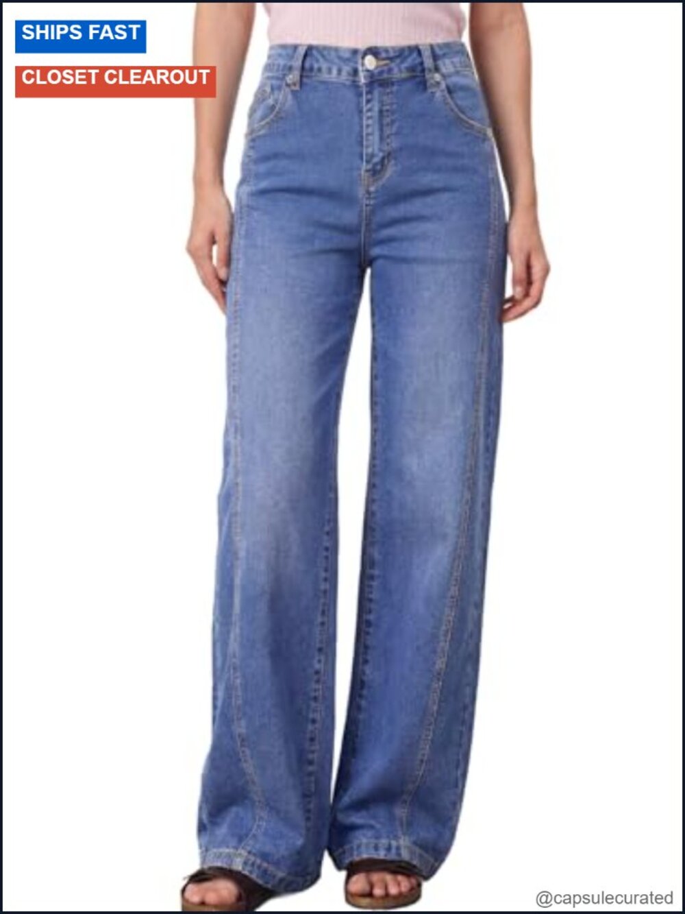 High Waisted Wide Leg Jeans Front Seam Straight Denim Pants